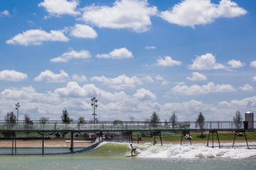 Karen Frisch surfing Man-Made Waves at NLand Surf Park | Surf Park Central