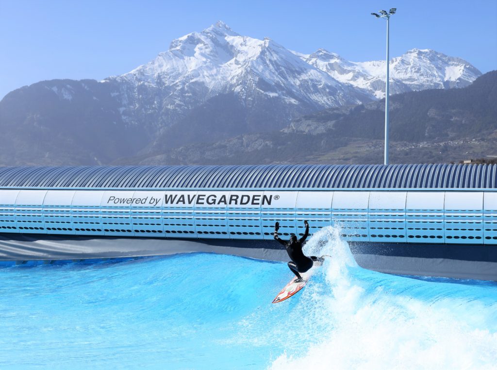 Surfing under Swiss Alps