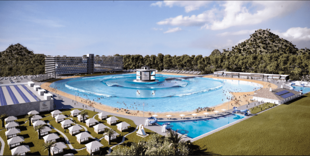 Artist impression of Surf Lakes XL new model designed for larger footprint catering large international event