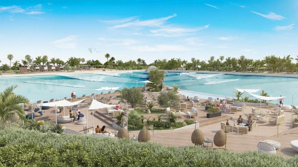 Rendering of Bahrain Surf Park with a Wavegarden lagoon