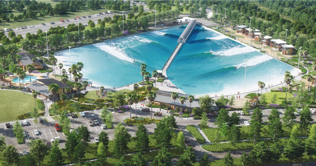 Another rendering of the surf park in Houston, TX, HTX Surf
