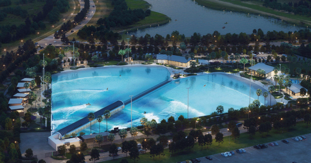 Rendering of HTX Surf in Houston, a surf park