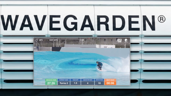 A screen from Surf Eye below a Wavegarden logo