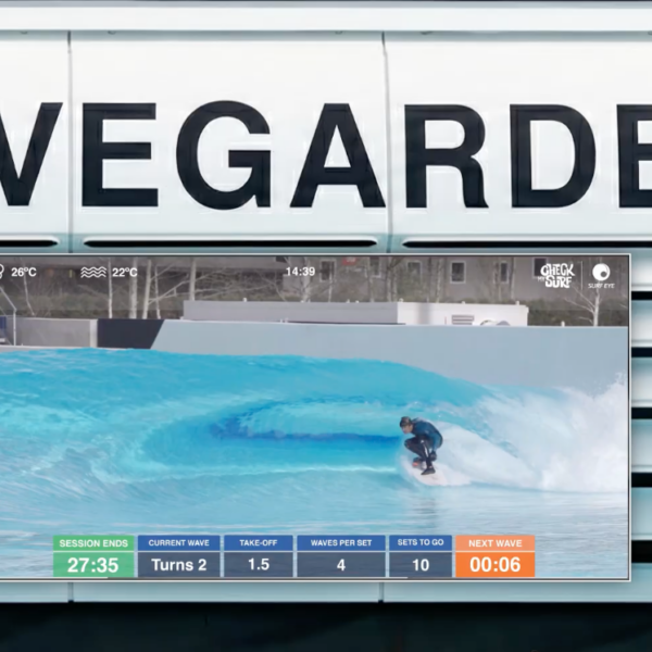 A screen from Surf Eye below a Wavegarden logo