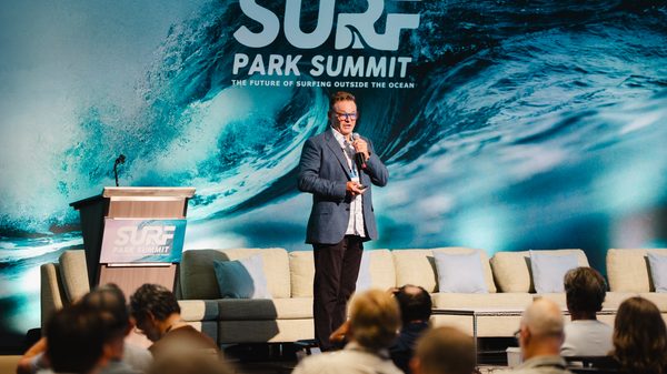 Jess Ponting of Surf Park Central on stage